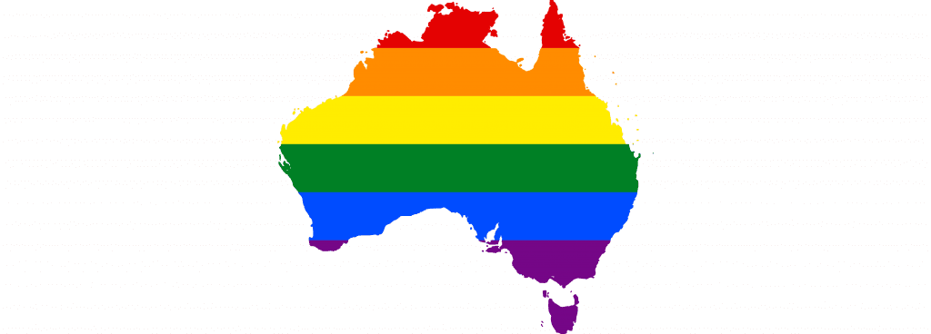 Queer Rainbow Flag in the shape of Australia
