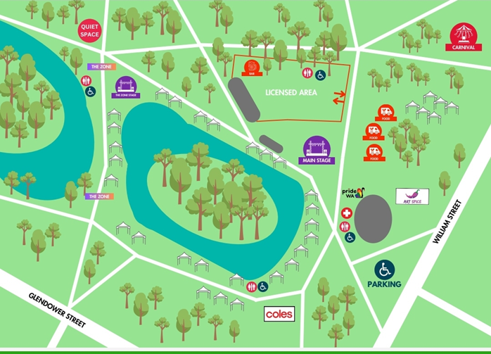 Map of Hyde park for Pride 2023