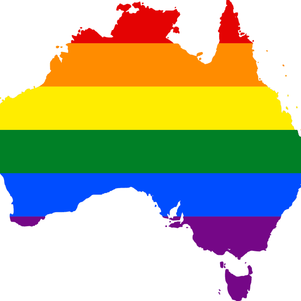 Queer rainbow flag in the shape of Australia